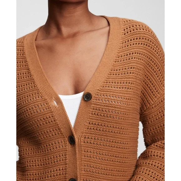 gap | textured button-front cardigan haystack brown l - Picture 12 of 13